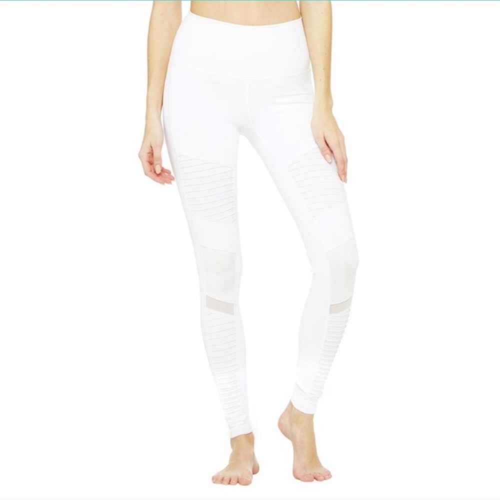 Alo Yoga White Moto Leggings